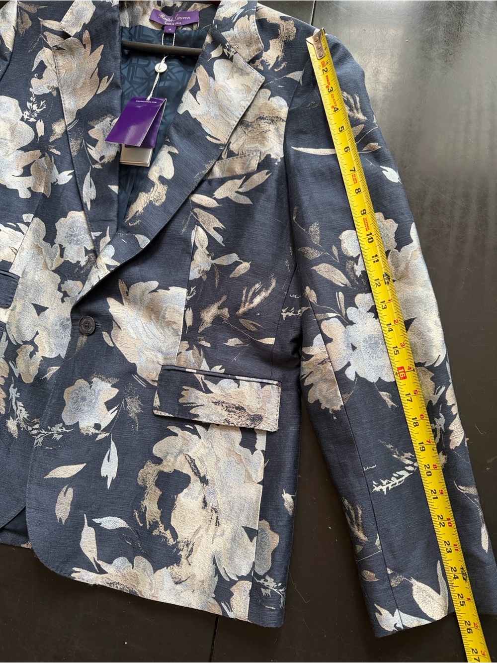 Ralph Lauren Collection Parker Floral Jacquard Jacket Navy Silver Size 16 - Picture 13 of 15